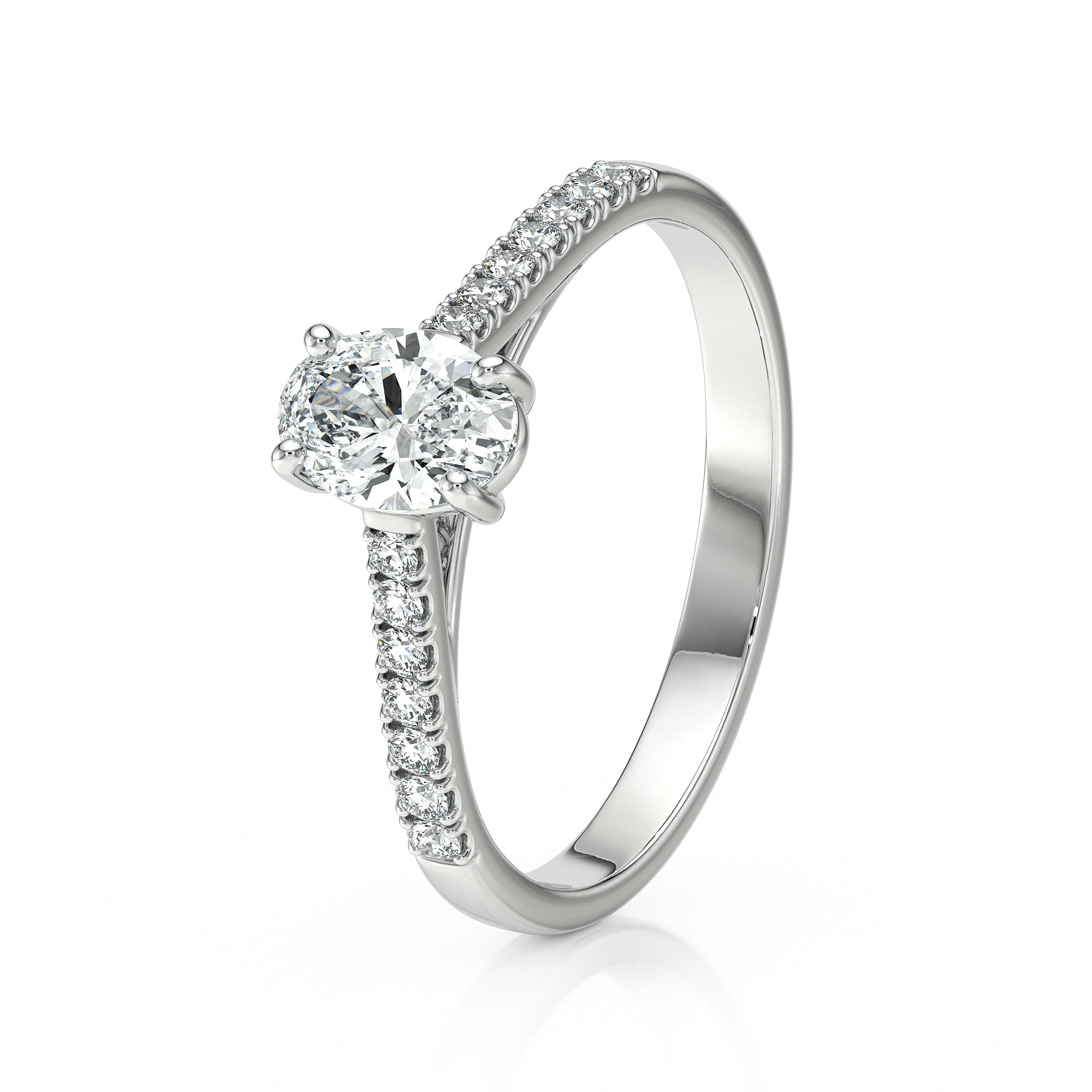 Bague Solitaire Rhodiée En Argent 925 Avec Pavé De Diamants Cz - Taille 54, Neuve Avec étiquettes