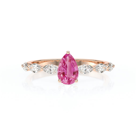 Solitaire accompagné saphir rose diamant Solstice - 3