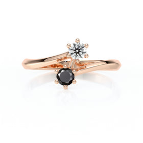 Solitaire diamant noir Toi et Moi - 6 Griffes