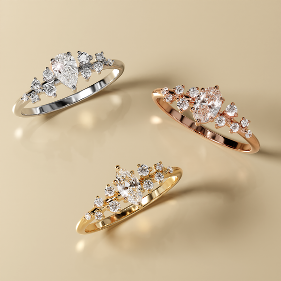 Solitaire accompagné émeraude et diamant Pluie d'étoiles - 12