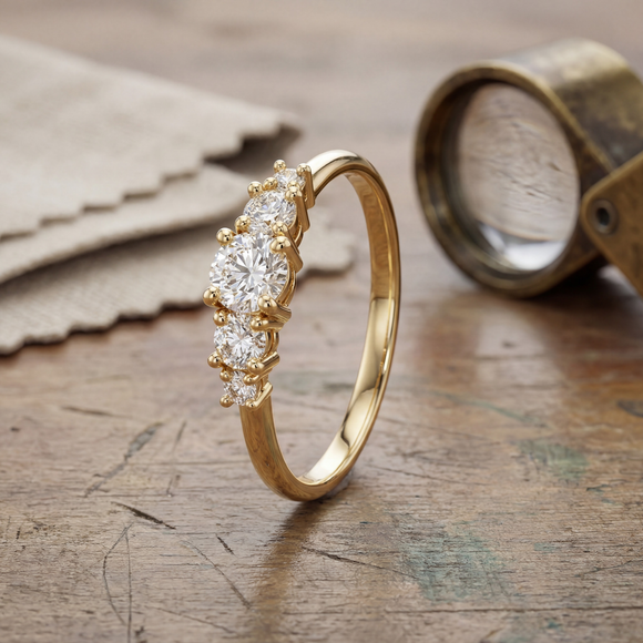 Solitaire accompagné saphir et diamant Coucher de Soleil - 7