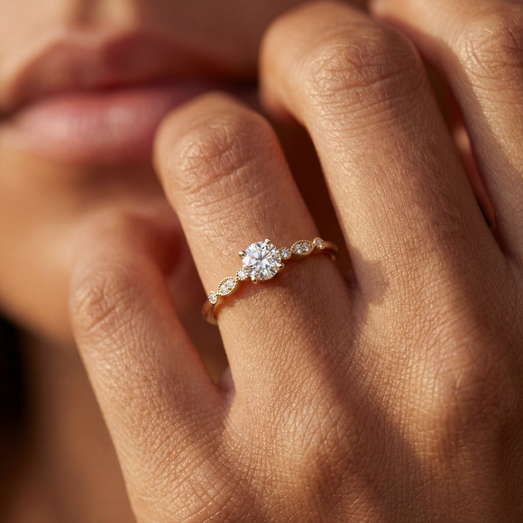 Solitaire accompagné émeraude et diamant Pluie d’étoiles - 9