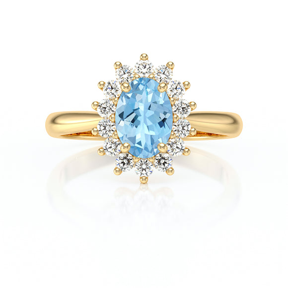 Bague entourage aigue-marine et diamant Petite Pompadour