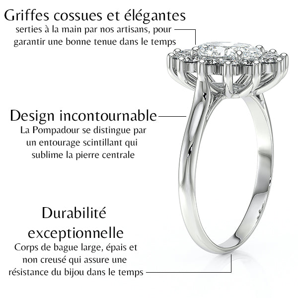 Bague entourage saphir rose et diamant Pompadour