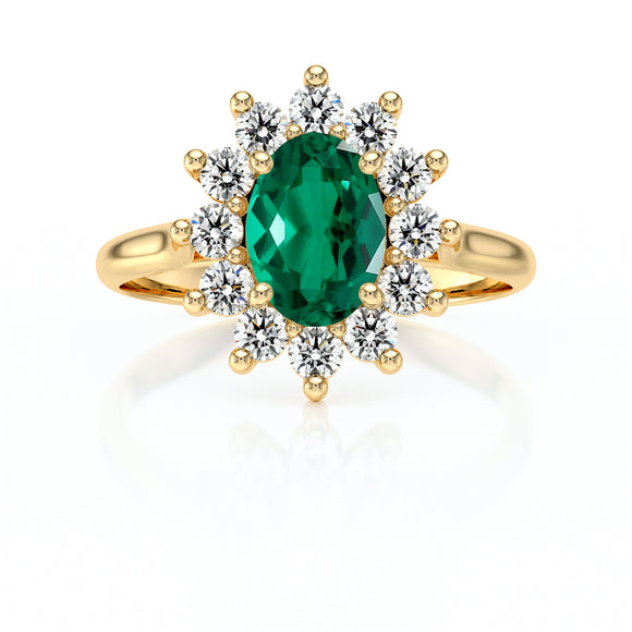 Bague entourage émeraude et diamant Pompadour