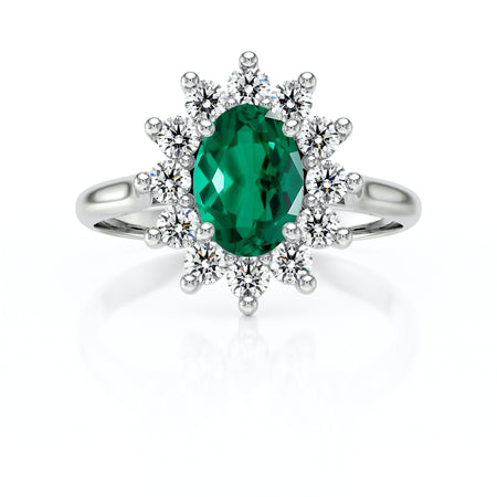 Bague entourage émeraude et diamant Pompadour