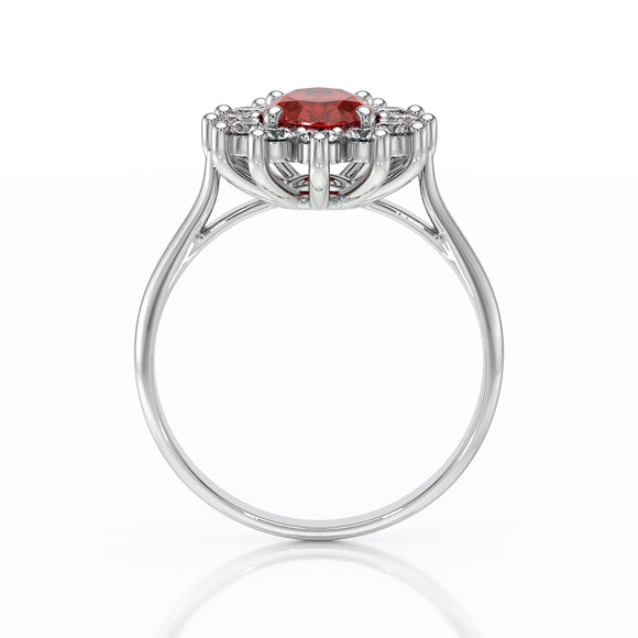 Bague entourage rubis et diamant Pompadour