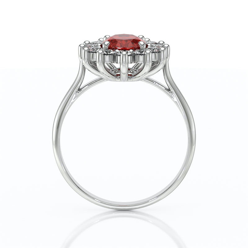 Bague entourage rubis et diamant Pompadour