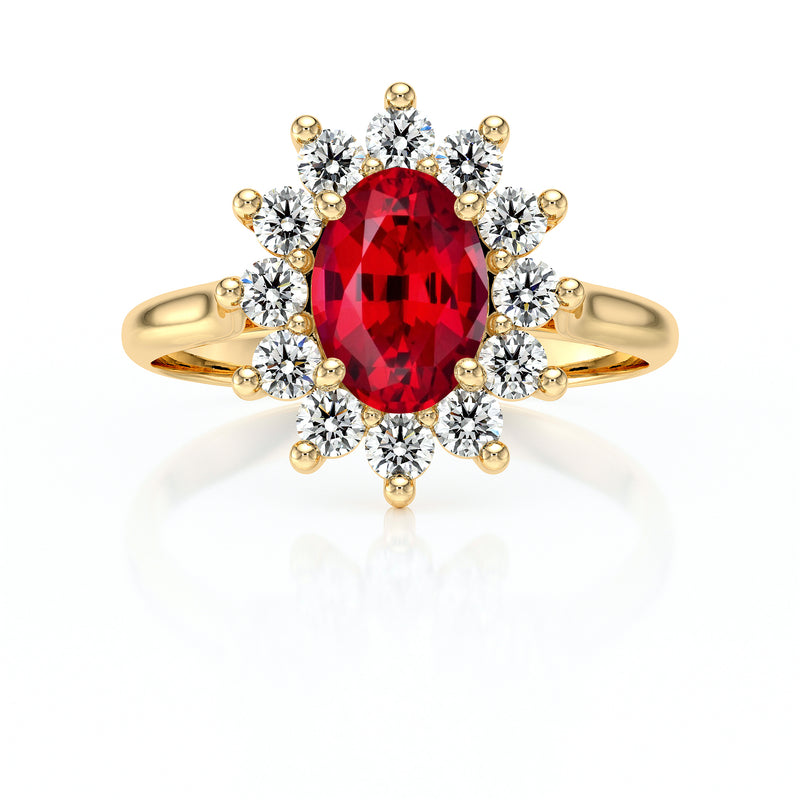 Bague entourage rubis et diamant Pompadour
