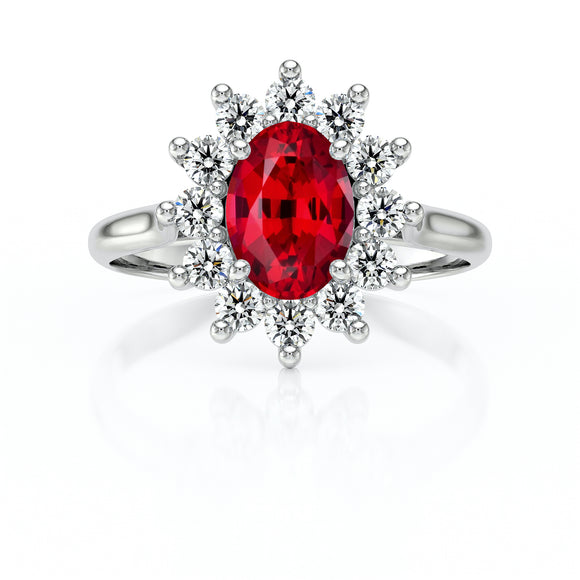 Bague entourage rubis et diamant Pompadour