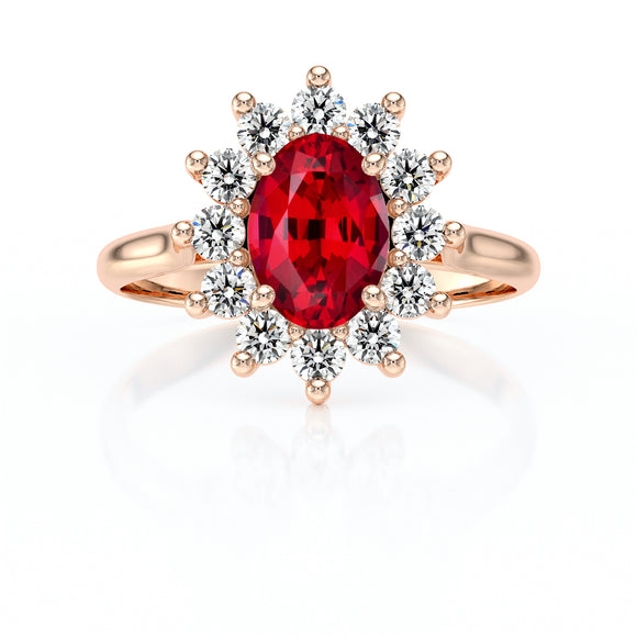 Bague entourage rubis et diamant Pompadour