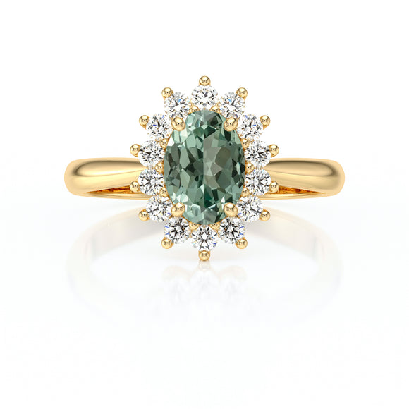Bague entourage saphir vert et diamant Petite Pompadour