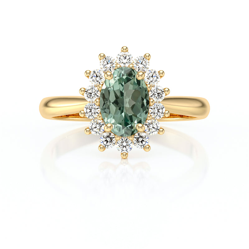 Bague entourage saphir vert et diamant Petite Pompadour