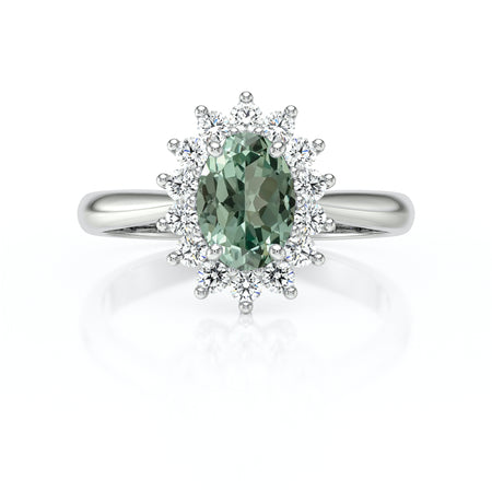 Bague entourage saphir vert et diamant Petite Pompadour