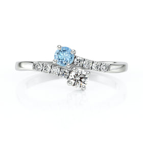 Solitaire accompagné aigue-marine et diamant Toi et Moi