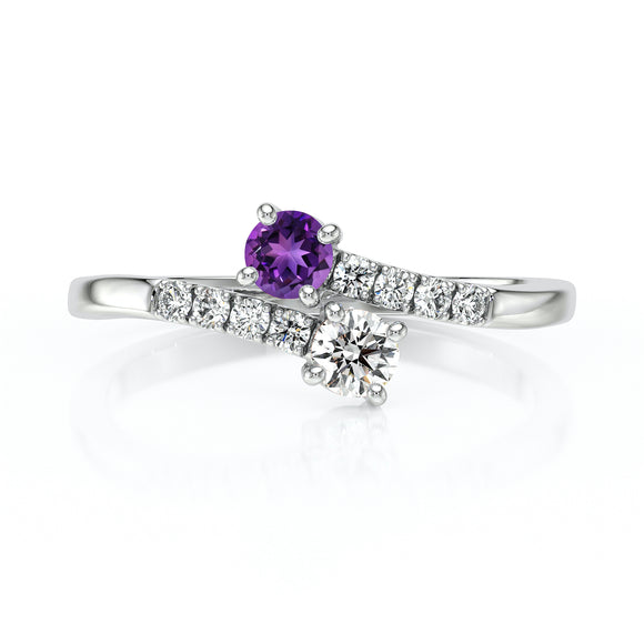 Solitaire accompagné améthyste et diamant Toi et Moi
