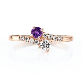 Solitaire accompagné améthyste et diamant Toi et Moi