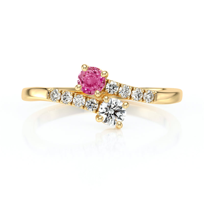 Solitaire accompagné saphir rose et diamant Toi et Moi