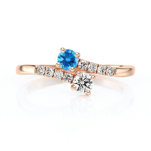Solitaire accompagné topaze et diamant Toi et Moi