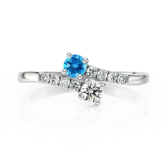 Solitaire accompagné topaze et diamant Toi et Moi
