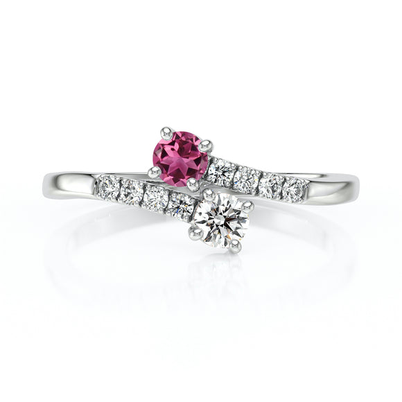 Solitaire accompagné tourmaline et diamant Toi et Moi