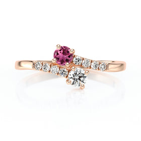 Solitaire accompagné tourmaline et diamant Toi et Moi