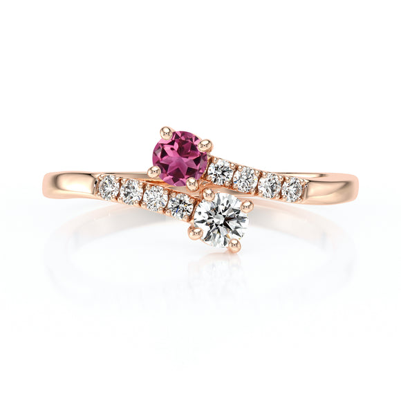 Solitaire accompagné tourmaline et diamant Toi et Moi