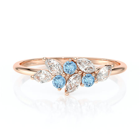 Bague aigue-marine et diamant Florale - 3