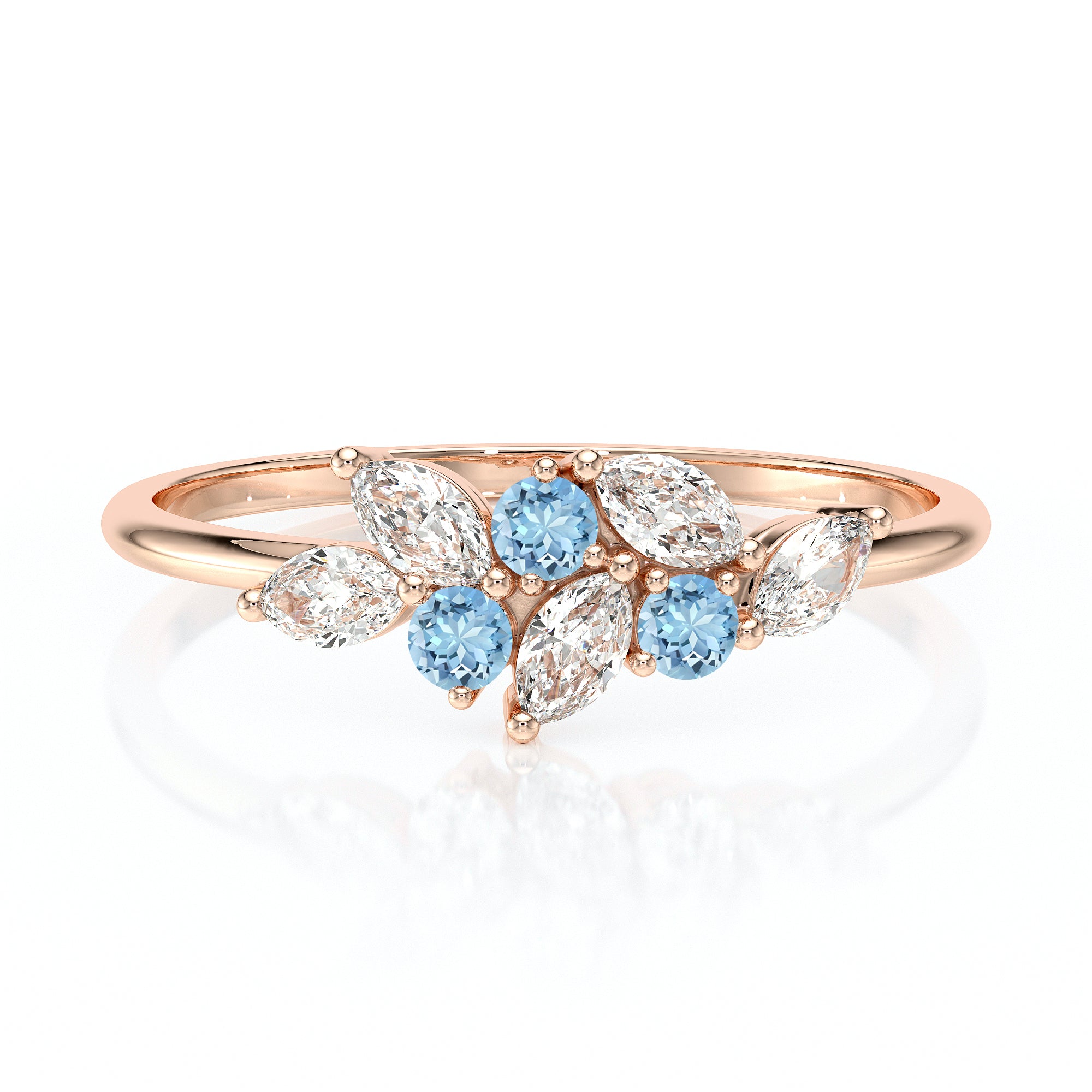 Bague aigue-marine et diamant Florale - 3