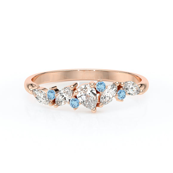 Bague aigue-marine et diamant Florale - 1