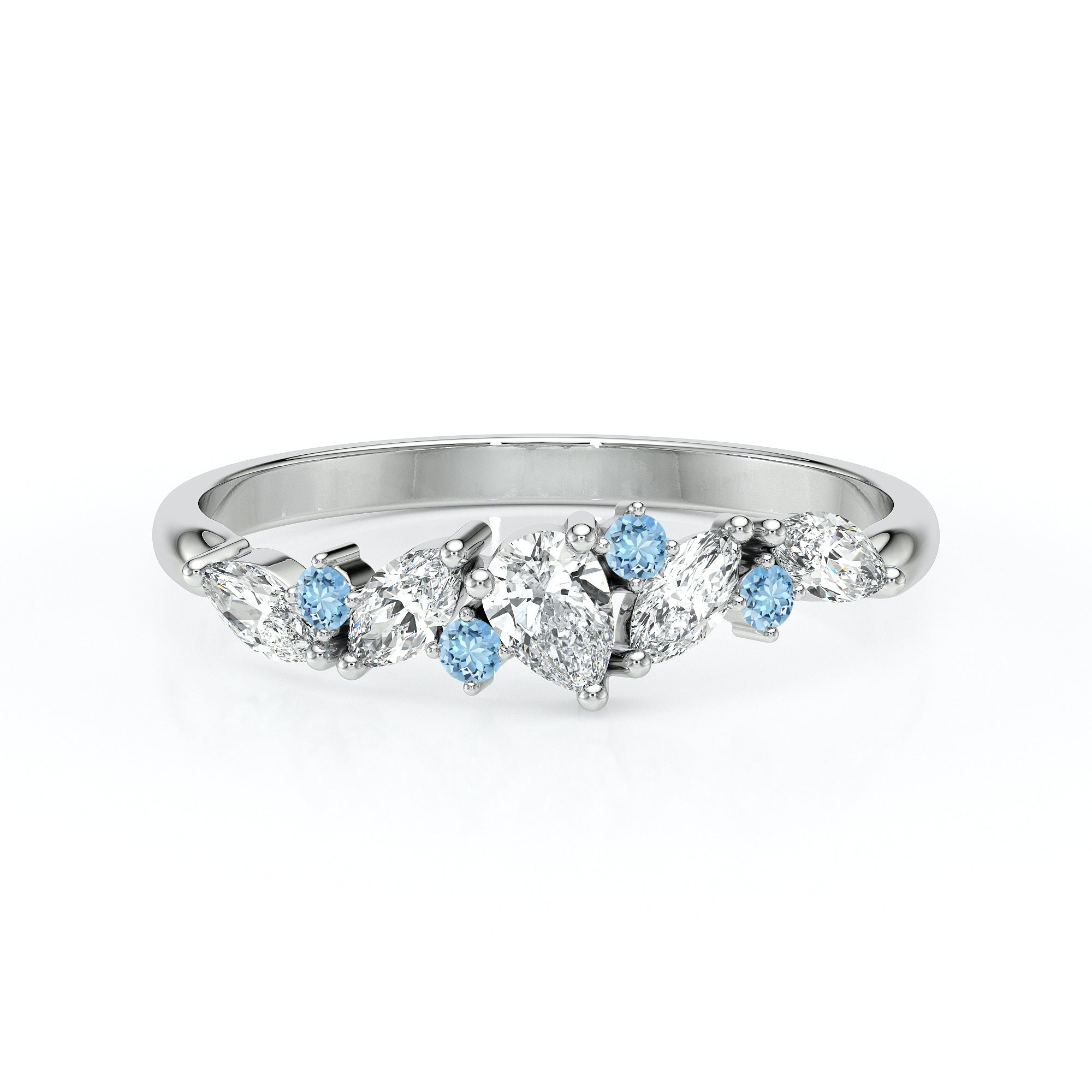 Bague aigue-marine et diamant Florale - 1