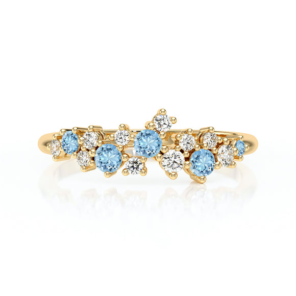 Bague aigue-marine et diamant Florale - 4