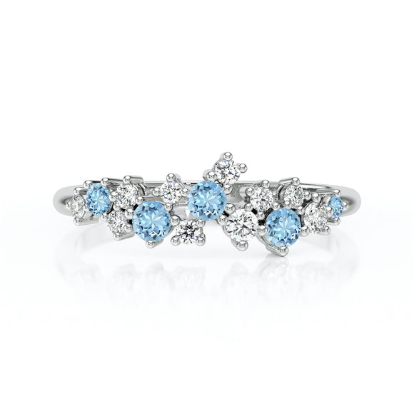 Bague aigue-marine et diamant Florale - 4