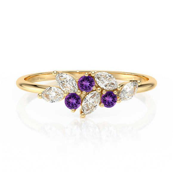 Bague améthyste et diamant Florale - 3