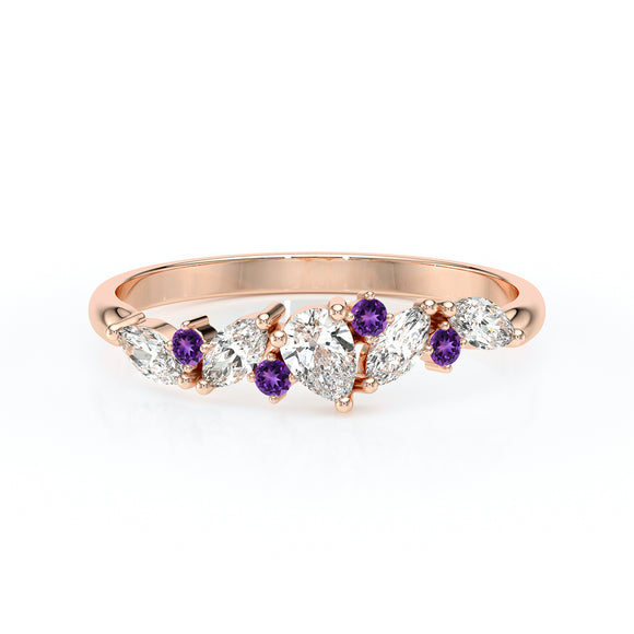 Bague améthyste et diamant Florale - 1