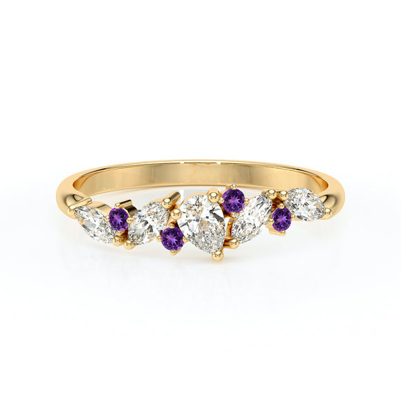 Bague améthyste et diamant Florale - 1