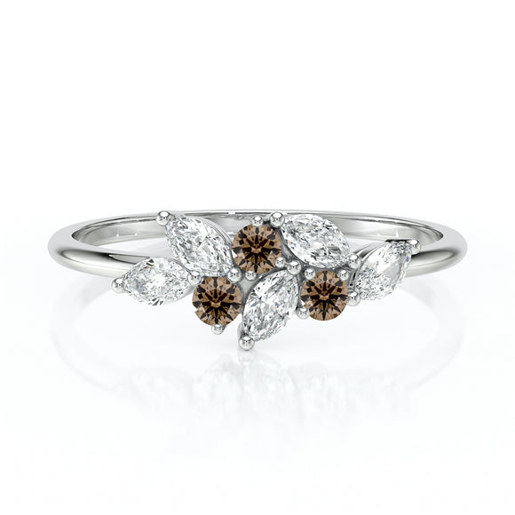 Bague diamant chocolat Florale - 3