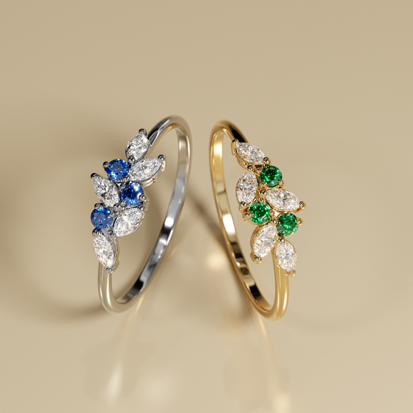 Bague émeraude et diamant Florale - 3