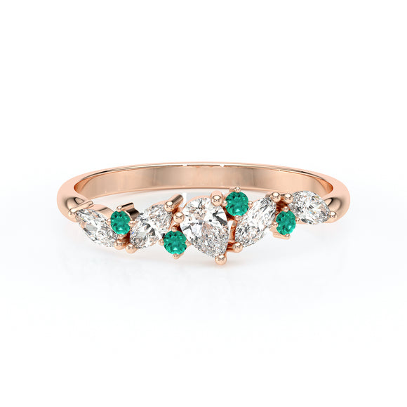 Bague émeraude et diamant Florale - 1