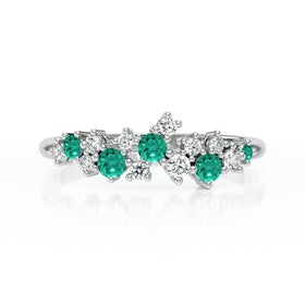 Bague émeraude et diamant Florale - 4