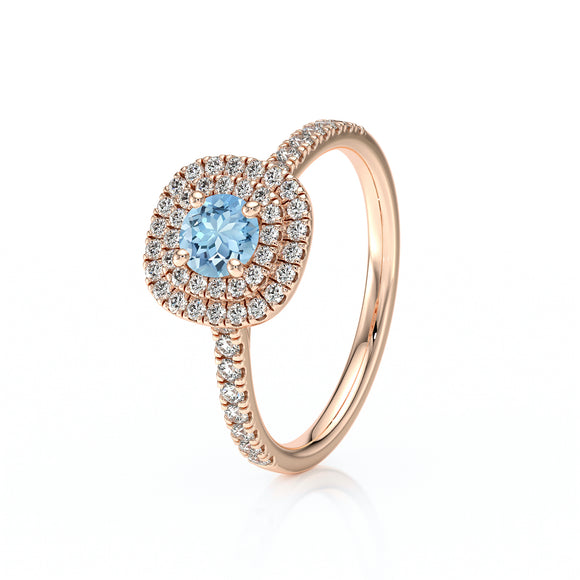 Bague entourage aigue-marine diamant Coup de Foudre - 7