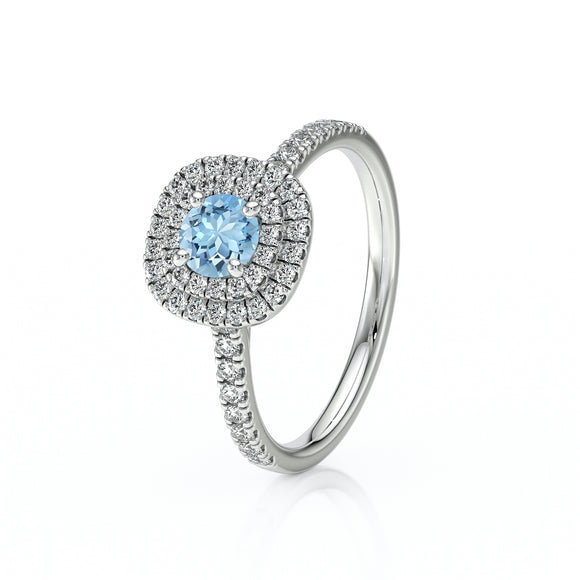Bague entourage aigue-marine diamant Coup de Foudre - 7