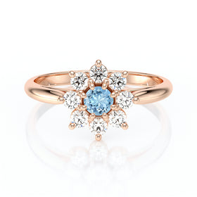 Bague entourage aigue-marine et diamant Marguerite - 1