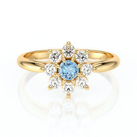 Bague entourage aigue-marine et diamant Marguerite - 1