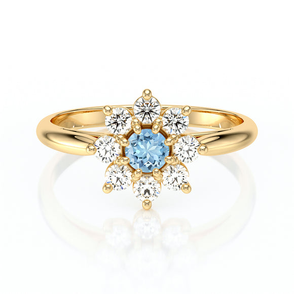 Bague entourage aigue-marine et diamant Marguerite - 1