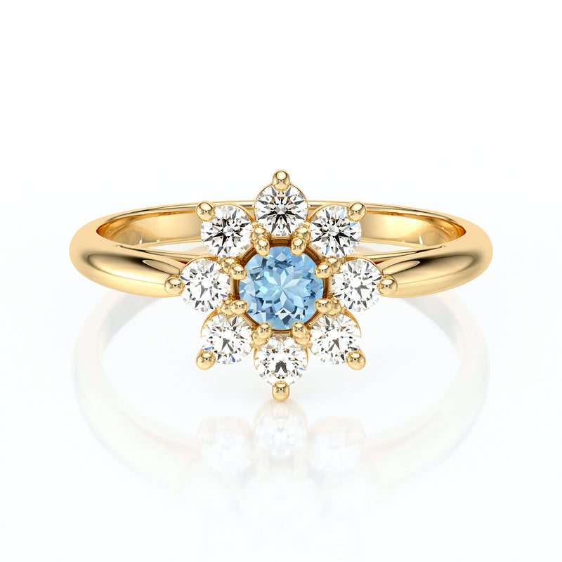 Bague entourage aigue-marine et diamant Marguerite - 1
