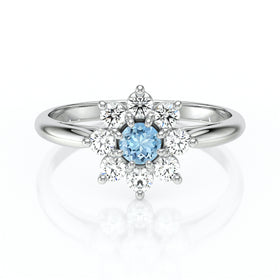 Bague entourage aigue-marine et diamant Marguerite - 1