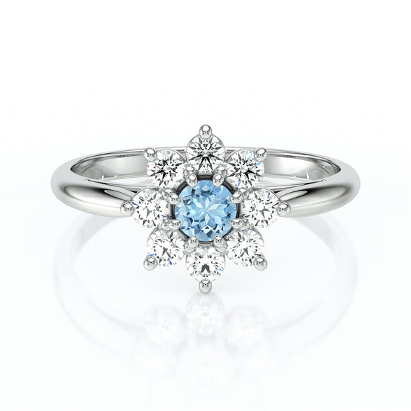 Bague entourage aigue-marine et diamant Marguerite - 1
