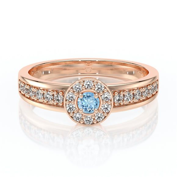 Bague entourage aigue-marine et diamant Pour la Vie - 3