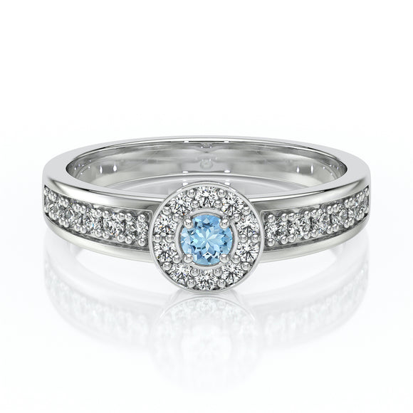 Bague entourage aigue-marine et diamant Pour la Vie - 3